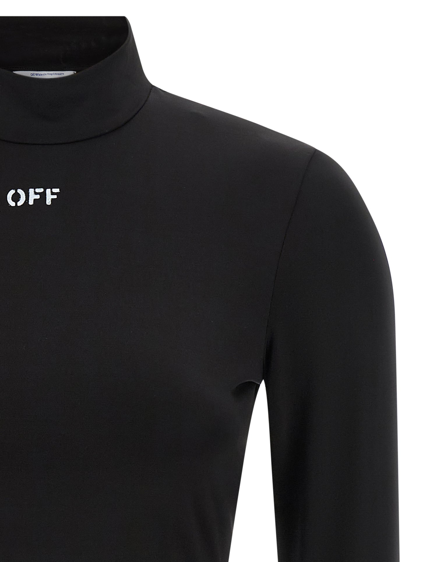 Shirt by Off-White for women in stretch fabric & acetate black & white showcases a sharp silhouette, elegantly detailed with a sharp high-neck neckline and sharp .
