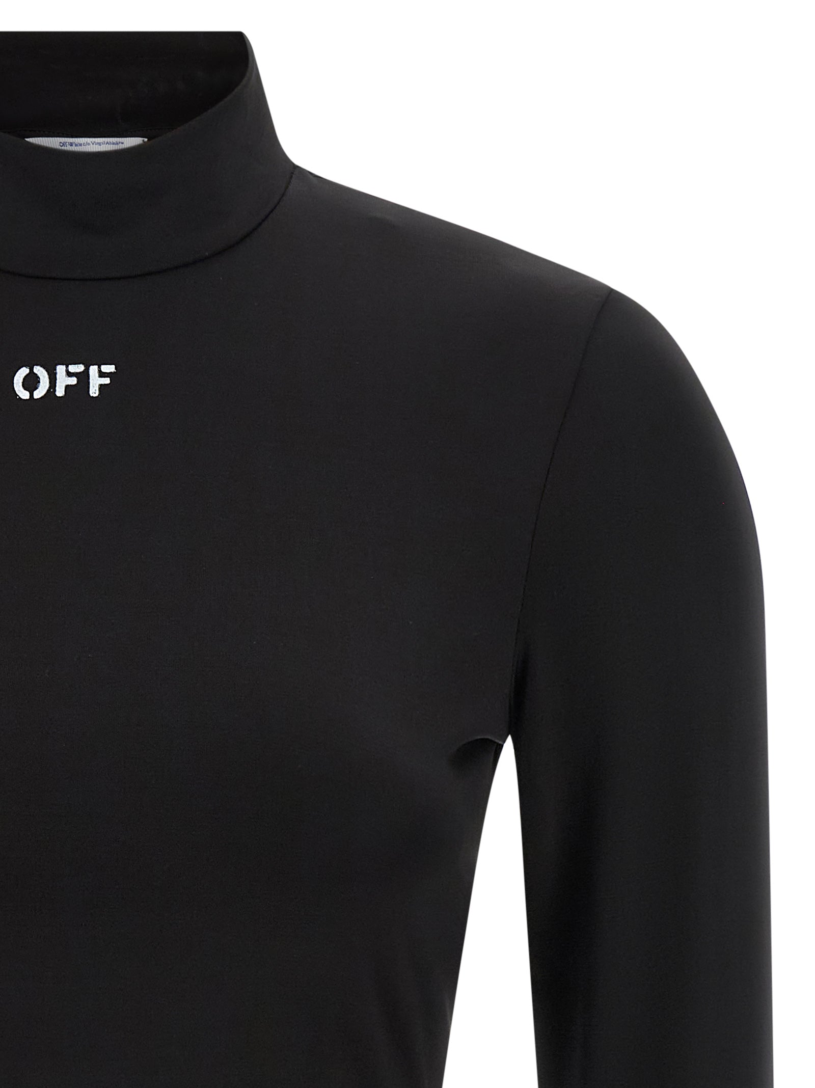 Shirt by Off-White for women in stretch fabric & acetate black & white showcases a sharp silhouette, elegantly detailed with a sharp high-neck neckline and sharp .