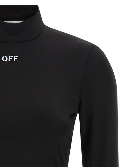 Shirt by Off-White for women in stretch fabric & acetate black & white showcases a sharp silhouette, elegantly detailed with a sharp high-neck neckline and sharp .
