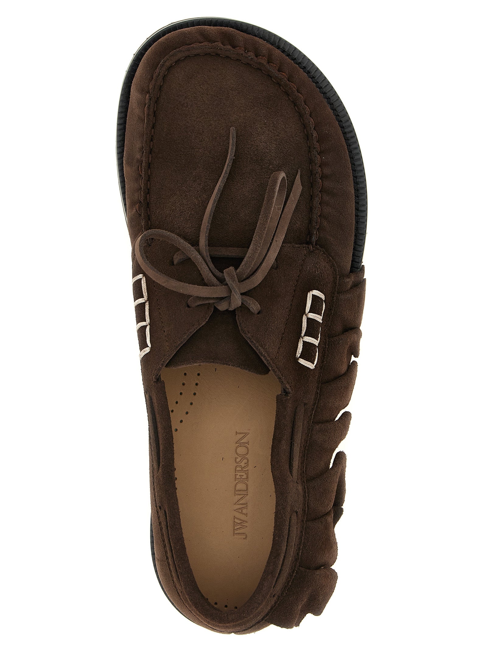 Boat Flat Shoes by J.W.Anderson for men in suede leather brown presents a impeccable silhouette as Men's Suede Leather Boat Flat Shoes, artfully designed with a and a impeccable for a refined, upscale finish.