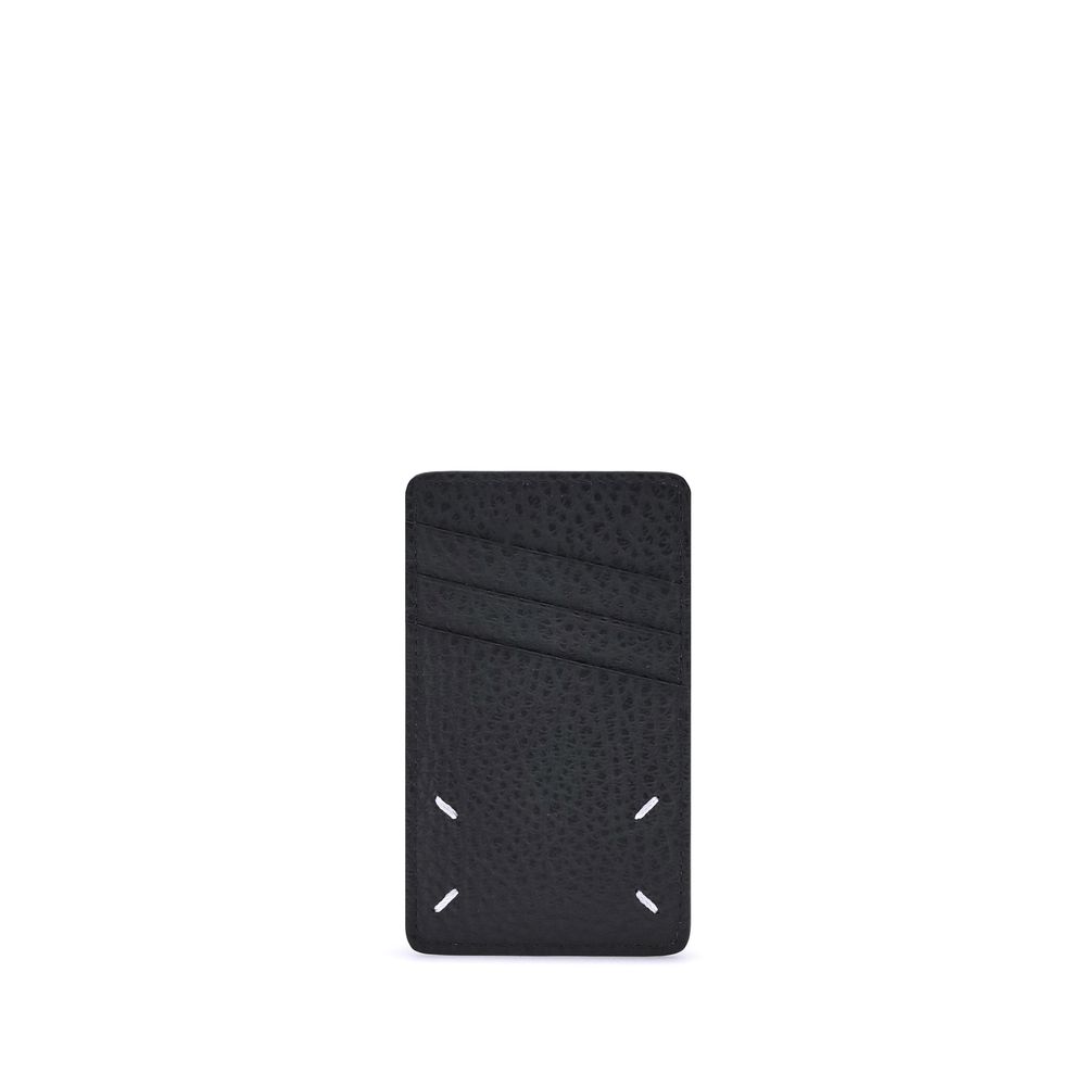 Cardholder Wallet by Maison Margiela for men in bos taurus calf grained leather black, white & print presents a streamlined silhouette, showcasing the sophisticated design of the Four Stitches Bos Taurus Calf Grained Leather Cardholder Wallet collection with functional card-organization.