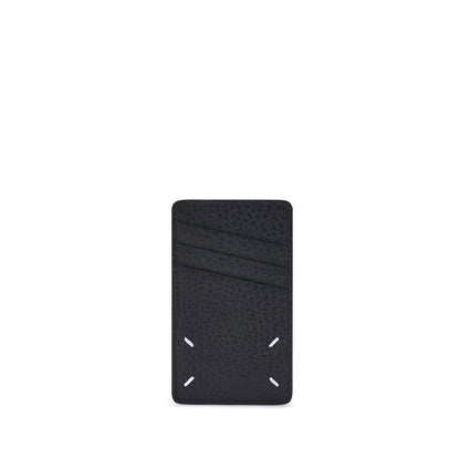 Cardholder Wallet by Maison Margiela for men in bos taurus calf grained leather black, white & print presents a streamlined silhouette, showcasing the sophisticated design of the Four Stitches Bos Taurus Calf Grained Leather Cardholder Wallet collection with functional card-organization.