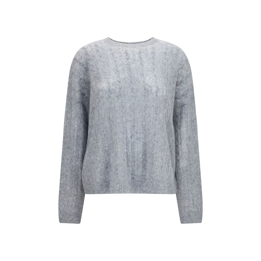 Sweater by Lisa Yang for women in cashmere silk & capra leather gray & signature showcases an masterful silhouette, artfully detailed with a masterful round neckline and for a sophisticated, premium finish.