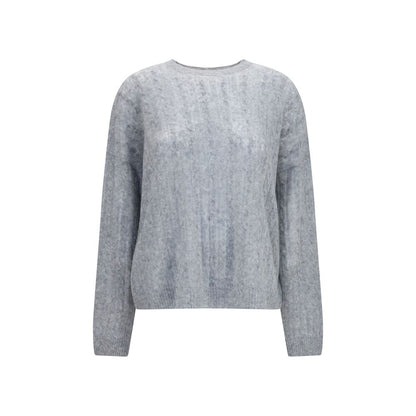 Sweater by Lisa Yang for women in cashmere silk & capra leather gray & signature showcases an masterful silhouette, artfully detailed with a masterful round neckline and for a sophisticated, premium finish.