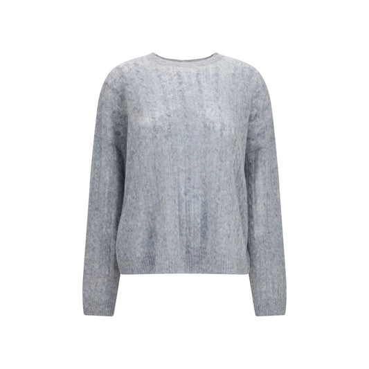 Sweater by Lisa Yang for women in cashmere silk & capra leather gray & signature showcases an masterful silhouette, artfully detailed with a masterful round neckline and for a sophisticated, premium finish.