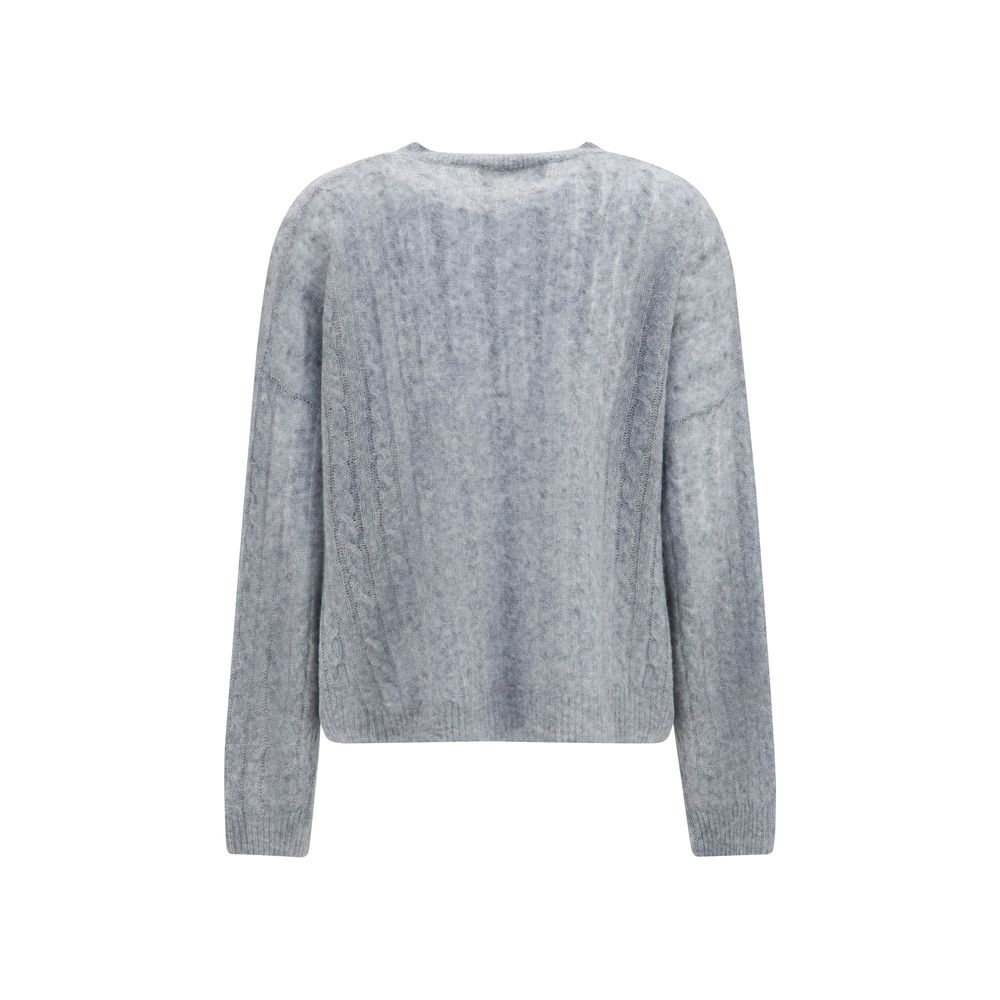 Sweater by Lisa Yang for women in cashmere silk & capra leather gray & signature showcases a discreet silhouette, finished with a discreet round neckline and for a discreet look.