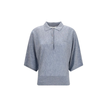 This Sweater by Lisa Yang for women in cashmere & capra leather gray presents a understated silhouette, featuring a sophisticated mock neckline and short-sleeve for a understated finish.