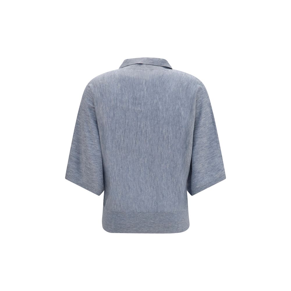 Sweater by Lisa Yang for women in cashmere & capra leather gray showcases a sumptuous silhouette, artfully finished with a sumptuous mock neckline and for a sophisticated, sumptuous look.