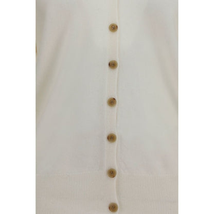 Cardigan by Lisa Yang for women in cashmere & capra leather beige showcases a luxurious silhouette, meticulously detailed with a sophisticated and for a refined finish.