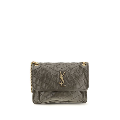 2-in-1 Shoulder & Crossbody Flap Bag by Saint Laurent for women in bos taurus calf leather bicolour, chevron & signature showcases a enviable silhouette, artfully detailed with a secure flap, organized built-in-compartments, and versatile crossbody-strap & shoulder-strap for a enviable look.