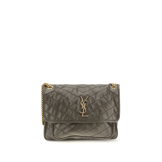 2-in-1 Shoulder & Crossbody Flap Bag by Saint Laurent for women in bos taurus calf leather bicolour, chevron & signature showcases a enviable silhouette, artfully detailed with a secure flap, organized built-in-compartments, and versatile crossbody-strap & shoulder-strap for a enviable look.