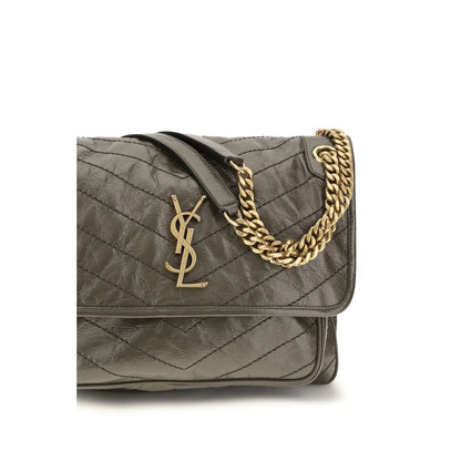 2-in-1 Shoulder & Crossbody Flap Bag by Saint Laurent for women in bos taurus calf leather bicolour, chevron & signature features a effortless chic silhouette with a secure flap, ample built-in-compartments, and versatile crossbody-strap & shoulder-strap for a effortless chic finish.