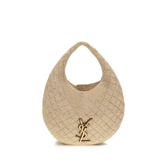 Hobo Shoulder Bag by Saint Laurent for women in raffia polyurethane leather beige, bronze & natural features a distinguished silhouette, showcasing a secure zipper and distinguished with versatile for a distinguished finish.