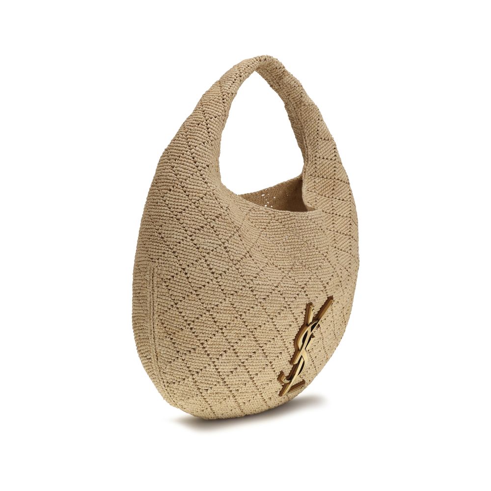 Hobo Shoulder Bag by Saint Laurent for women in raffia polyurethane leather beige, bronze & natural presents a versatile silhouette, showcasing a secure zipper and versatile with versatile for a sophisticated look.
