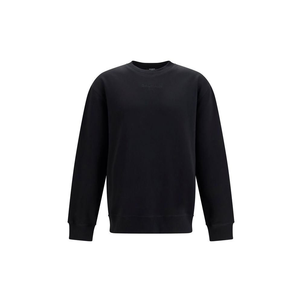 Sweatshirt by Balmain for men in stretch cotton black features a unrivaled silhouette with a refined crew neckline and unrivaled long-sleeve detailing for a sophisticated look.