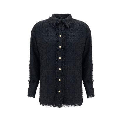 Shirt by Balmain for women in polyamide polyester cotton & viscose tweed black, gold, patterned & signature showcases a sublime silhouette, artfully detailed with a sublime shirt-collar neckline and for a sophisticated, sublime finish.