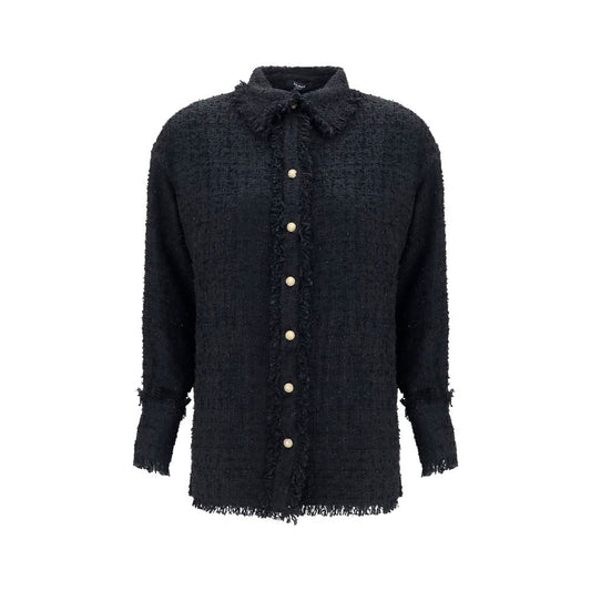 Shirt by Balmain for women in polyamide polyester cotton & viscose tweed black, gold, patterned & signature showcases a sublime silhouette, artfully detailed with a sublime shirt-collar neckline and for a sophisticated, sublime finish.