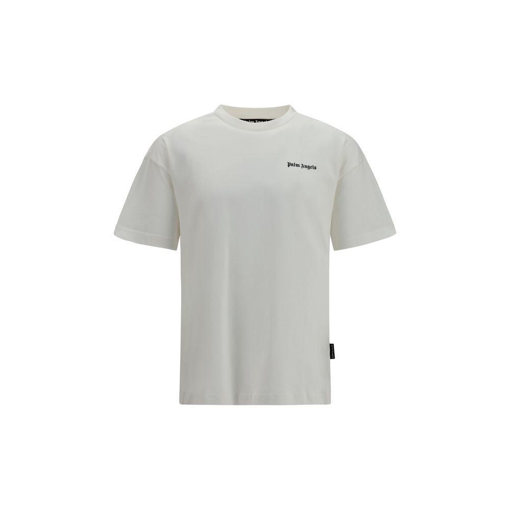 T-Shirt by Palm Angels for men in cotton white & print showcases a unassuming silhouette, artfully detailed with a refined crew neckline and unassuming short-sleeve for a sophisticated, contemporary look.