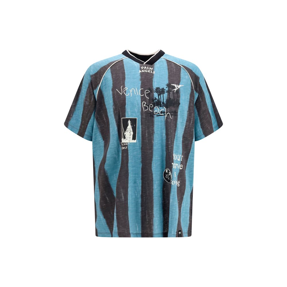 Activewear T-Shirt by Palm Angels for men in cotton blue features a versatile silhouette, showcasing a versatile v-neck neckline and short-sleeve detailed with high-performance mesh-panels & breathable-design for a premium look.