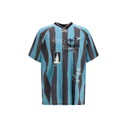Activewear T-Shirt by Palm Angels for men in cotton blue features a versatile silhouette, showcasing a versatile v-neck neckline and short-sleeve detailed with high-performance mesh-panels & breathable-design for a premium look.