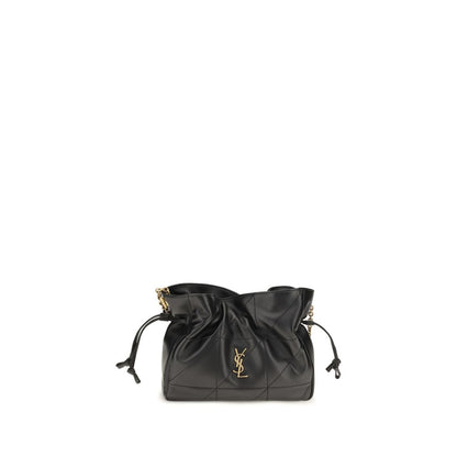 Compact Crossbody Clutch Handbag by Saint Laurent for women in lamb leather black features a architectural silhouette, showcasing a secure drawstring, ample , and versatile crossbody-strap for a architectural finish.