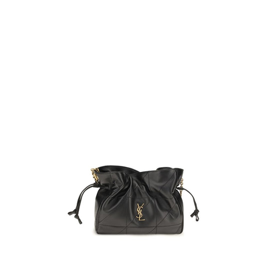 Compact Crossbody Clutch Handbag by Saint Laurent for women in lamb leather black features a architectural silhouette, showcasing a secure drawstring, ample , and versatile crossbody-strap for a architectural finish.