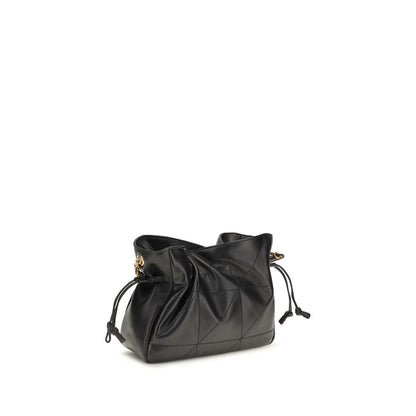 Compact Crossbody Clutch Handbag by Saint Laurent for women in lamb leather black features an sculptural silhouette, showcasing a secure drawstring and sculptural with versatile crossbody-strap for a sophisticated look.
