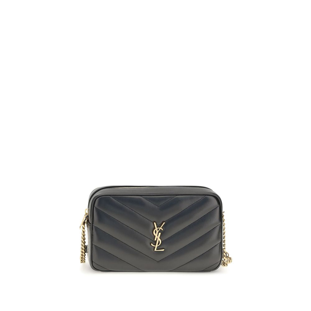 Crossbody Camera Shoulder Bag by Saint Laurent for women in leather & cotton black, bronze & chevron features a distinguished silhouette, showcasing a secure zipper and distinguished with versatile crossbody-strap, shoulder-strap & adjustable-strap for a distinguished finish.