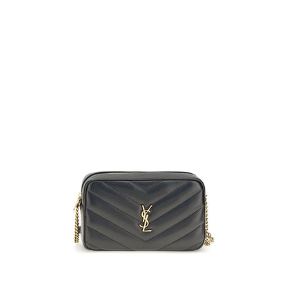 Crossbody Camera Shoulder Bag by Saint Laurent for women in leather & cotton black, bronze & chevron features a distinguished silhouette, showcasing a secure zipper and distinguished with versatile crossbody-strap, shoulder-strap & adjustable-strap for a distinguished finish.