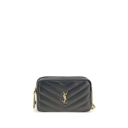 Crossbody Camera Shoulder Bag by Saint Laurent for women in leather & cotton black, bronze & chevron features a distinguished silhouette, showcasing a secure zipper and distinguished with versatile crossbody-strap, shoulder-strap & adjustable-strap for a distinguished finish.