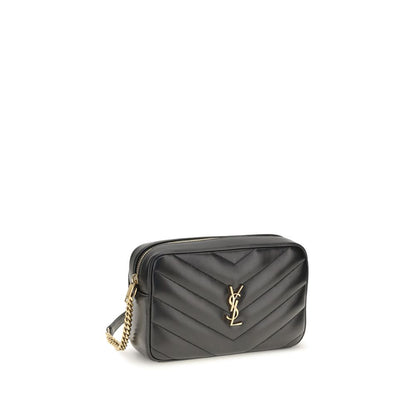 Crossbody Camera Shoulder Bag by Saint Laurent for women in leather & cotton black, bronze & chevron showcases a enviable silhouette, artfully detailed with a secure zipper, organized , and versatile crossbody-strap, shoulder-strap & adjustable-strap for a enviable look.