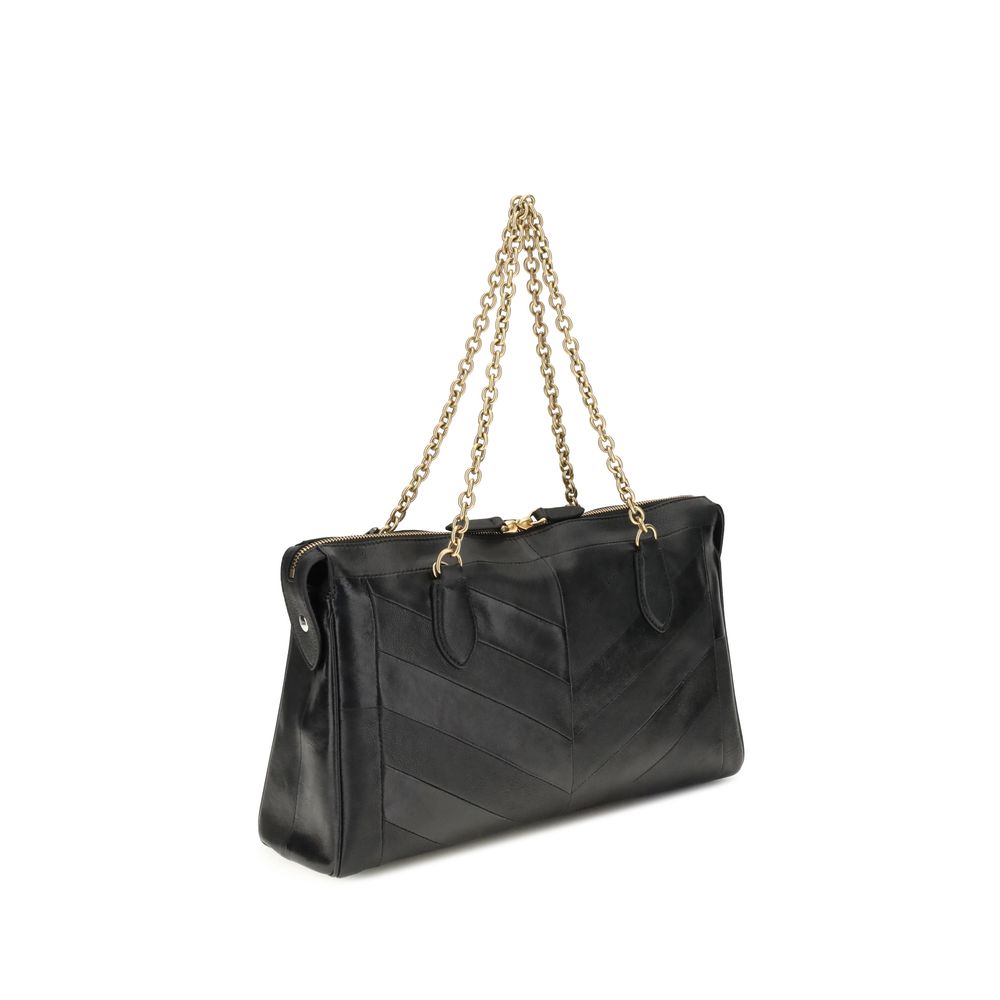 Medium Shoulder Bag by Valentino Garavani for women in nappa & suede leather black, chevron, signature & patchwork features a enviable silhouette, showcasing a secure zipper & button, ample , and enviable shoulder-strap, handle & adjustable-strap for a enviable finish.