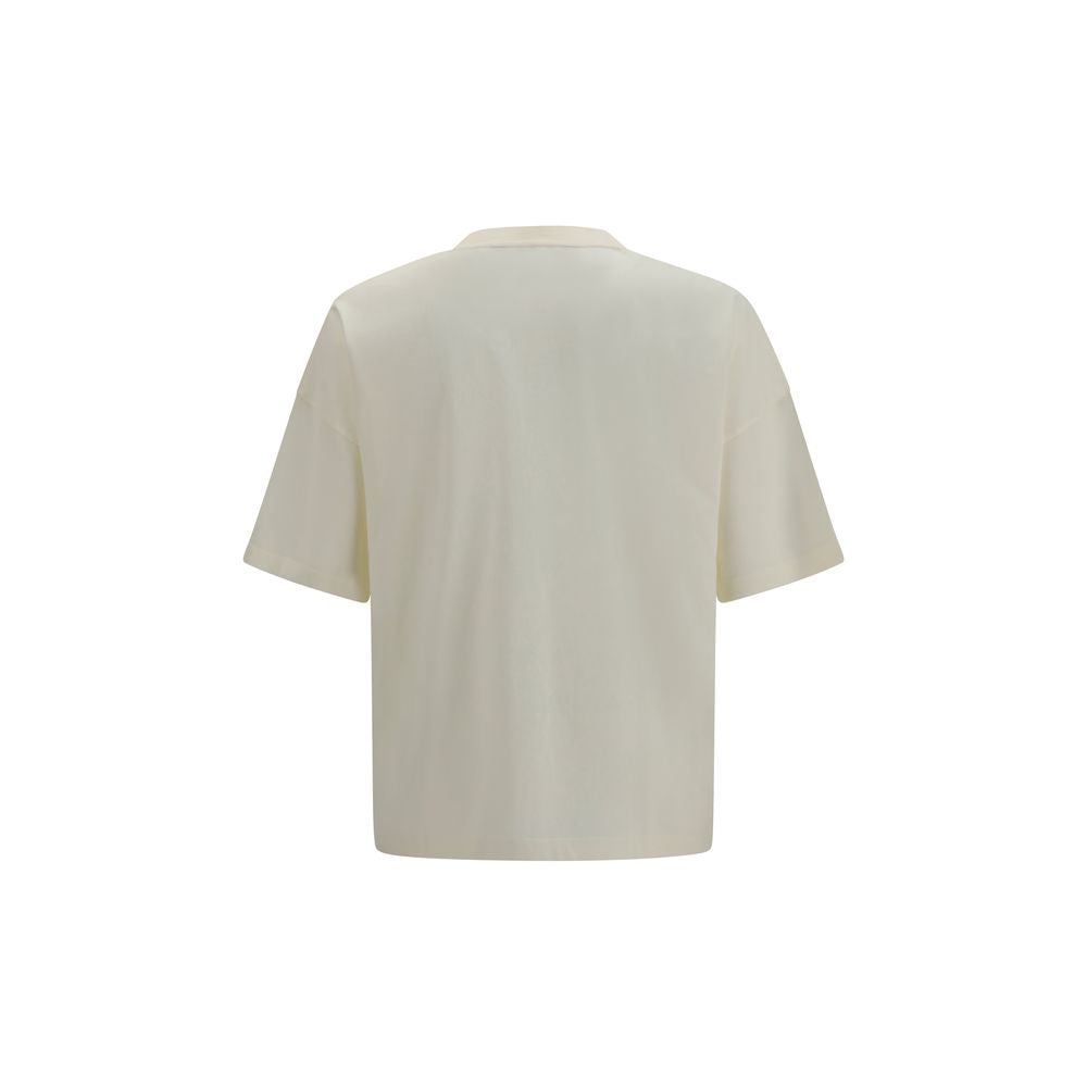 T-Shirt by Palm Angels for men in cotton beige showcases a dramatic silhouette, elegantly detailed with a dramatic crew neckline and for a truly dramatic finish.