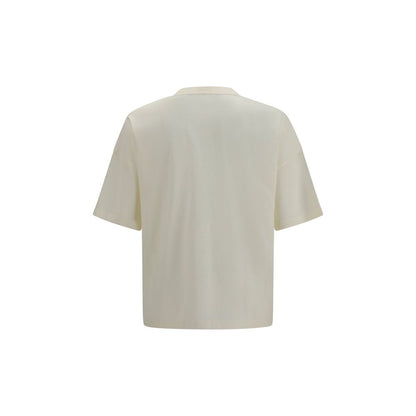 T-Shirt by Palm Angels for men in cotton beige showcases a dramatic silhouette, elegantly detailed with a dramatic crew neckline and for a truly dramatic finish.