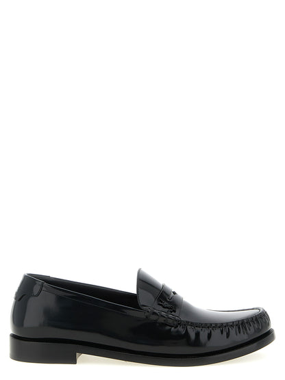 Saint Laurent Essence Men's Calfskin Leather Loafer Slip-On Shoes - Black