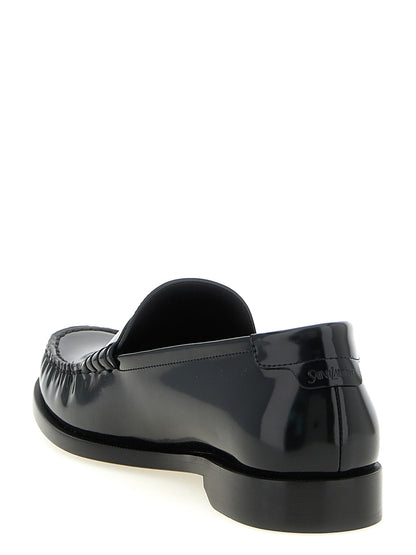 Saint Laurent Essence Men's Calfskin Leather Loafer Slip-On Shoes - Black