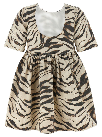 Dress by Ganni for women in organic cotton denim multicolor, zebra & print features an magnificent silhouette, artfully detailed with a magnificent round neckline and that flows into an magnificent short mini.
