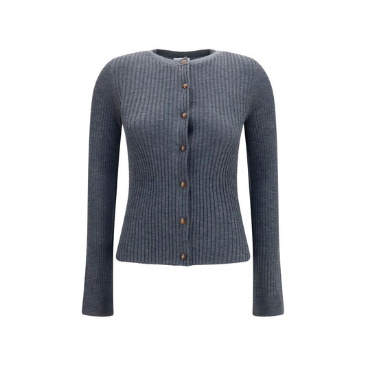 Cardigan by Burberry for women in cashmere gray & signature features a nuanced silhouette with a refined crew neckline and nuanced detailing for a sophisticated look.