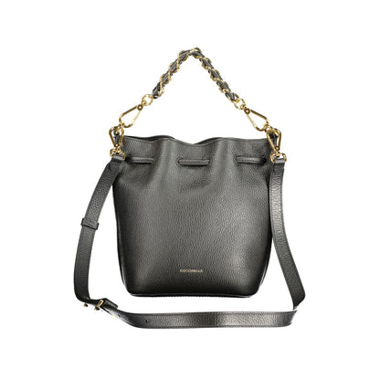 Drawstring Handbag by Coccinelle for women in leather black features a ornamental silhouette, showcasing a secure drawstring, ample internal-pockets, and ornamental shoulder-strap, adjustable-strap & handle for a sophisticated look.