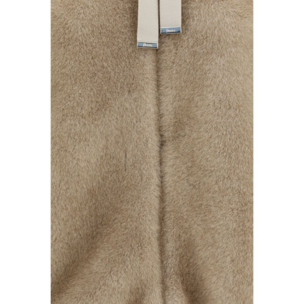 Hooded Overcoat by Herno for women in polyester satin & fur beige & print presents a luxurious silhouette, showcasing a luxurious and sophisticated pockets & hooded for a premium, luxurious look.