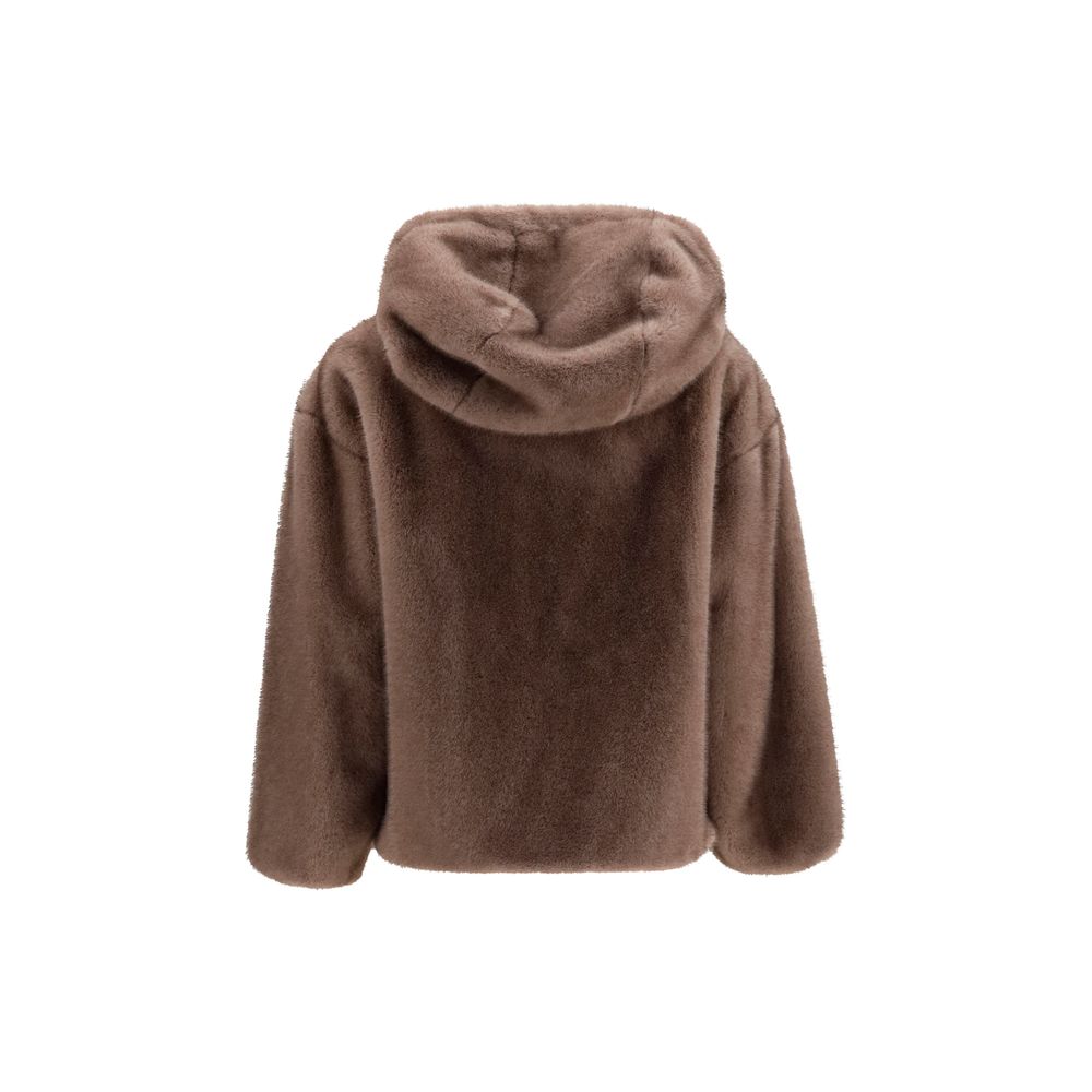 Hooded Overcoat by Herno for women in polyester satin & fur brown & print features a cosy chic silhouette, artfully detailed with a sophisticated hooded neckline and premium pockets & hooded for a cosy chic finish.