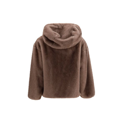 Hooded Overcoat by Herno for women in polyester satin & fur brown & print features a cosy chic silhouette, artfully detailed with a sophisticated hooded neckline and premium pockets & hooded for a cosy chic finish.