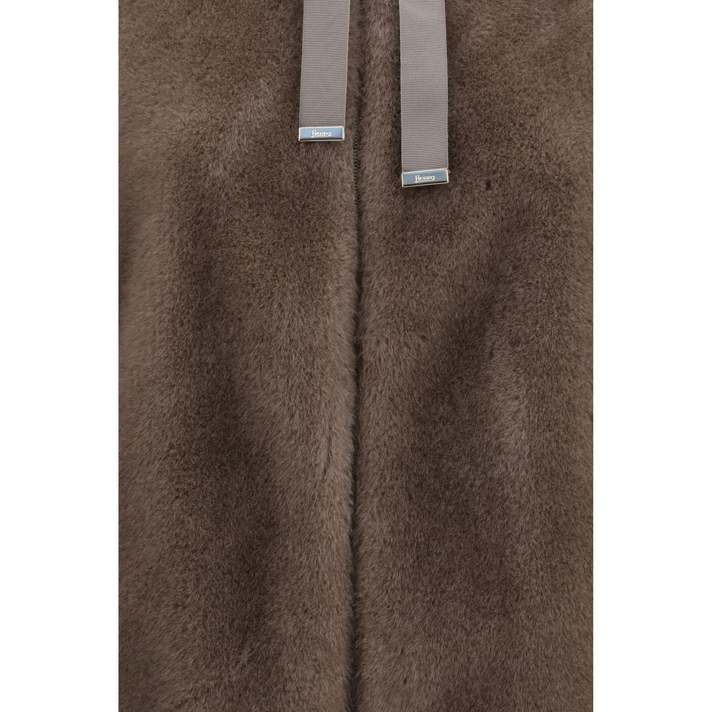 Hooded Overcoat by Herno for women in polyester satin & fur brown & print features an voluminous silhouette, showcasing distinct pockets & hooded and a voluminous hooded neckline for a truly voluminous aesthetic.