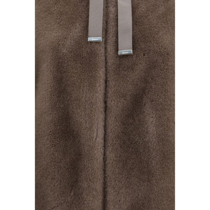 Hooded Overcoat by Herno for women in polyester satin & fur brown & print features an voluminous silhouette, showcasing distinct pockets & hooded and a voluminous hooded neckline for a truly voluminous aesthetic.