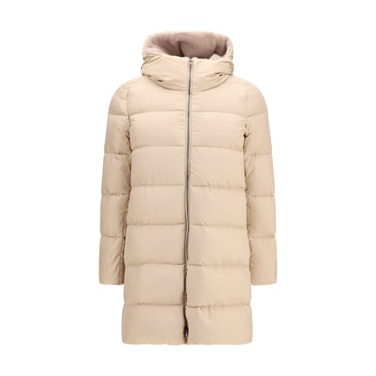 Puffer Jacket by Herno for women in polyester goose-down & fur beige features an contemporary silhouette, showcasing a sophisticated hooded high-collar neckline and contemporary lightweight, hooded & insulated for a truly refined look.
