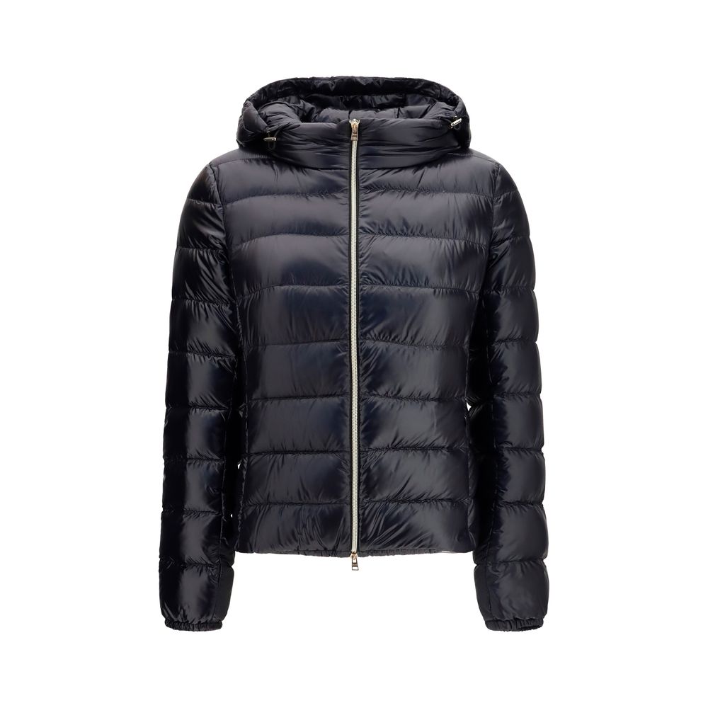 Hooded Puffer Jacket by Herno for women in polyamide & goose-down black & gold features an contemporary silhouette, showcasing a sophisticated hooded neckline and contemporary pockets, hooded & insulated for a truly refined look.