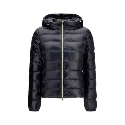 Hooded Puffer Jacket by Herno for women in polyamide & goose-down black & gold features an contemporary silhouette, showcasing a sophisticated hooded neckline and contemporary pockets, hooded & insulated for a truly refined look.
