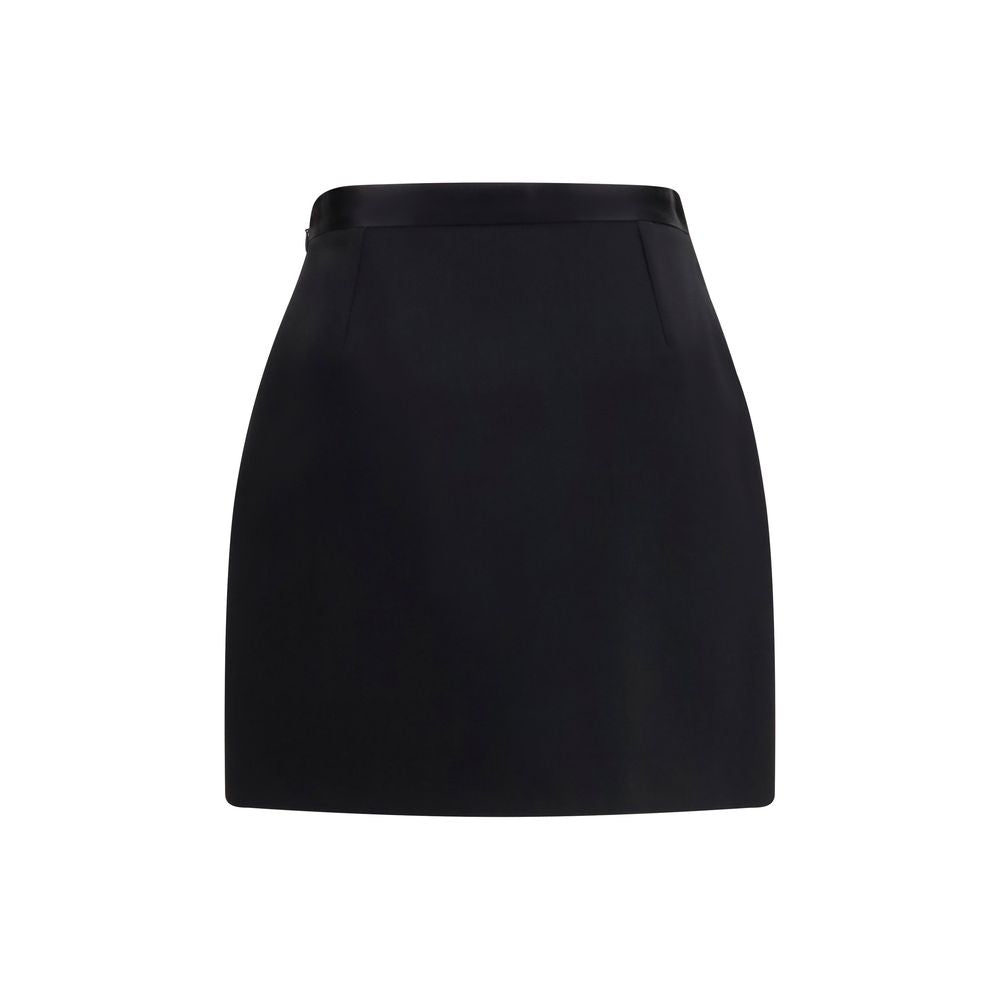 Skirt by Versace for women in wool & satin black features a captivating silhouette, showcasing the captivating Medusa Women's A Line Wool & Satin Mini Skirt design with a sophisticated mini for a captivating look.