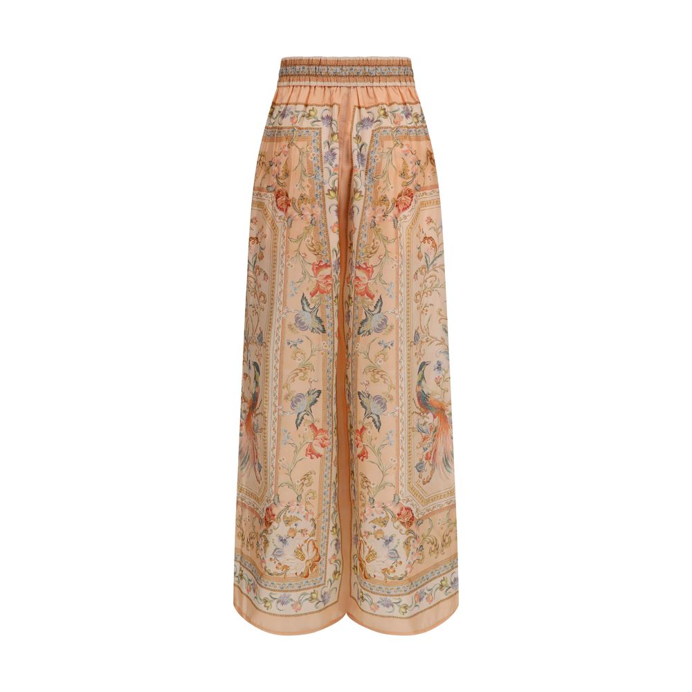 Casual Pants by Zimmermann for women in silk multicolor & print features an sartorial relaxed-fit, regular-fit & wide and long with a mid rise cut for a sartorial finish.