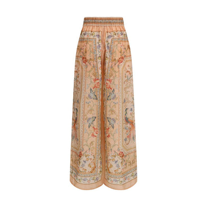 Casual Pants by Zimmermann for women in silk multicolor & print features an sartorial relaxed-fit, regular-fit & wide and long with a mid rise cut for a sartorial finish.